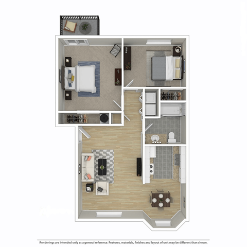 Floor plan for 2 beds, 1 bath, 895 sqft